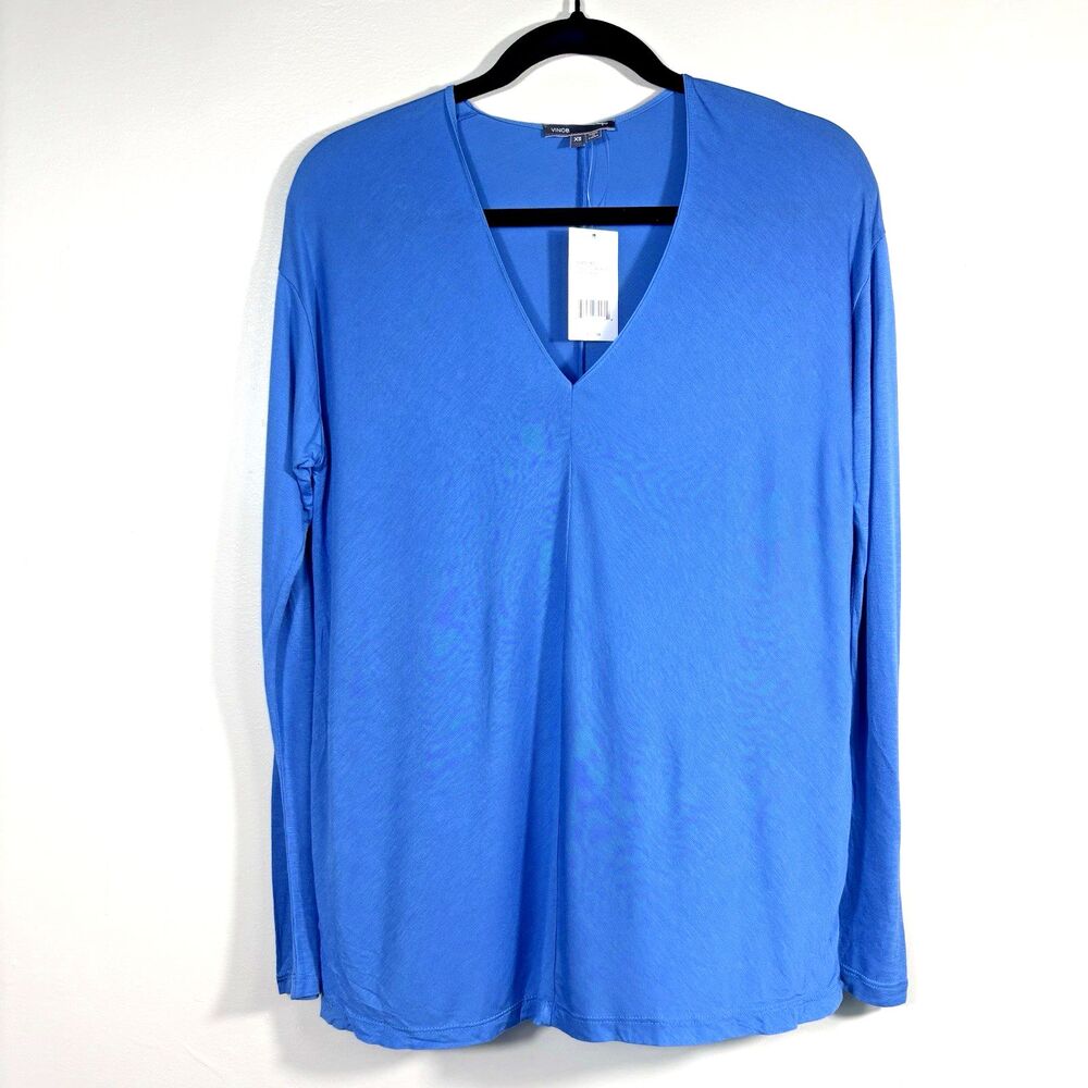 NWT Vince Size XS Womens Blue Long Sleeve V Neck T-Shirt / Top - NEW